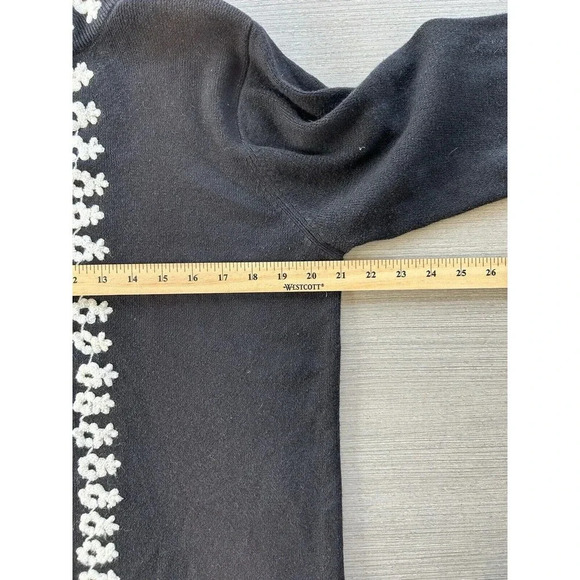 Susan Graver Long Ramie Cotton Knit Cardigan Floral Embroidered Black - Picture 4 of 5